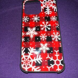 iPhone 14 Pro Max Red Snowflake Pattern Phone Case